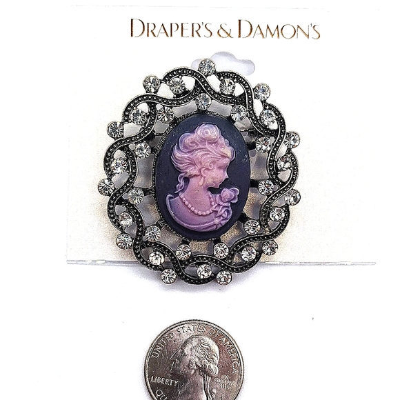 DRAPER'S AND DAMON'S Rare Vintage Cameo Cubic Zirconia CZ Pin Brooch - Picture 2 of 3